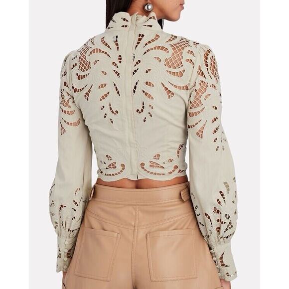 INTERMIX Jasmine Organic Cotton Detailed Lace Zip Up Back Fitted Cuff Blouse 6 - Picture 2 of 12